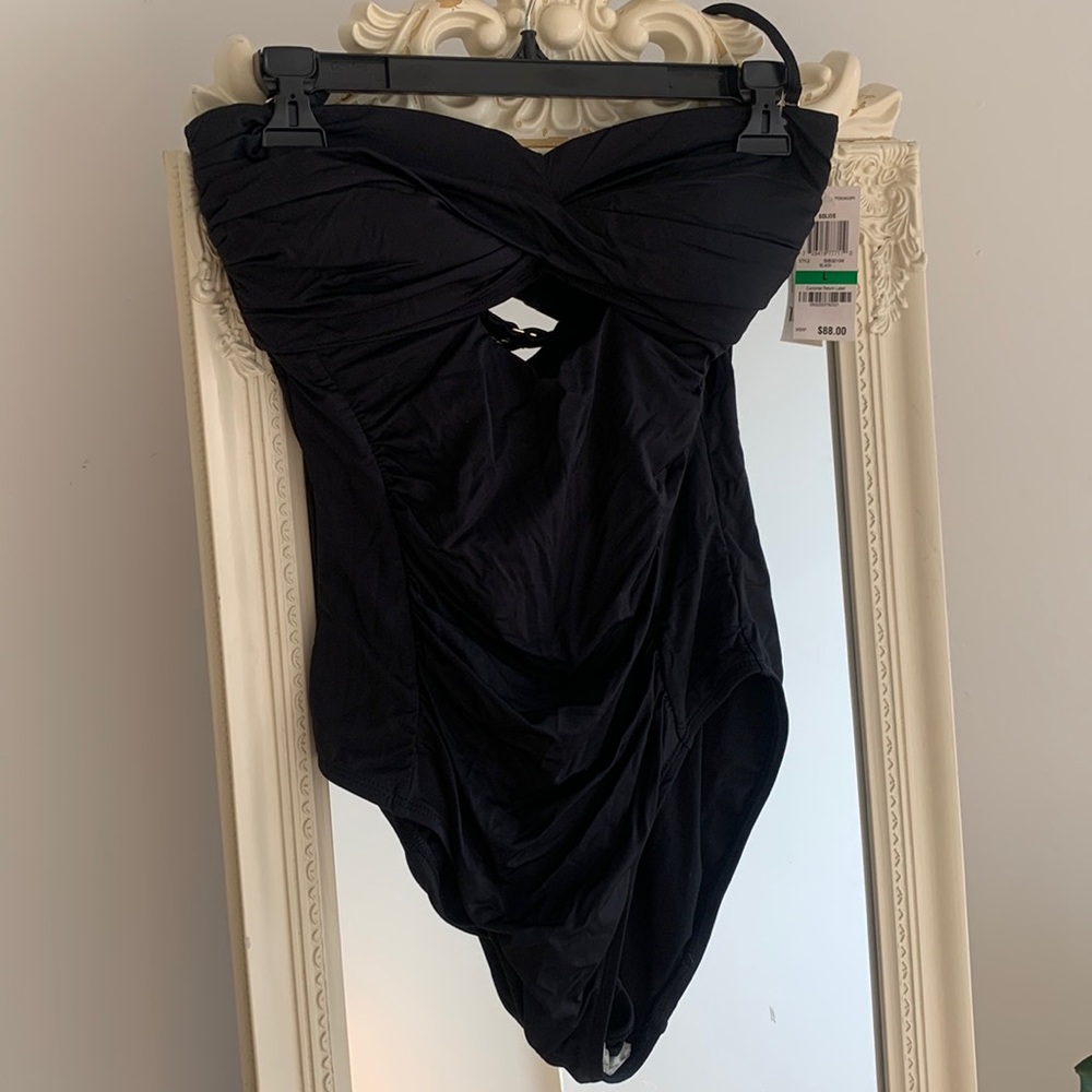 Black, Large, One Piece Swim Suit, Bar III